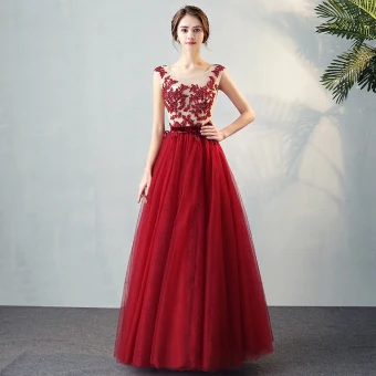 Chic Beautiful Evening Party Formal Dresses 2017 Evening Dresses Burgundy Floor Length Long A Line Princess Cascading Ruffles Scoop Neck Sleeveless Backless Bow Sash Lace Appliques Crystal