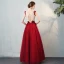 Chic / Beautiful Evening Party Formal Dresses 2017 Evening Dresses  Burgundy Floor-Length / Long A-Line / Princess Cascading Ruffles Scoop Neck Sleeveless Backless Bow Sash Lace Appliques Crystal