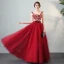 Chic / Beautiful Evening Party Formal Dresses 2017 Evening Dresses  Burgundy Floor-Length / Long A-Line / Princess Cascading Ruffles Scoop Neck Sleeveless Backless Bow Sash Lace Appliques Crystal