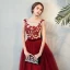 Chic / Beautiful Evening Party Formal Dresses 2017 Evening Dresses  Burgundy Floor-Length / Long A-Line / Princess Cascading Ruffles Scoop Neck Sleeveless Backless Bow Sash Lace Appliques Crystal