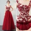 Chic / Beautiful Evening Party Formal Dresses 2017 Evening Dresses  Burgundy Floor-Length / Long A-Line / Princess Cascading Ruffles Scoop Neck Sleeveless Backless Bow Sash Lace Appliques Crystal