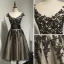 Chic / Beautiful Hall Formal Dresses 2017 Party Dresses Black Knee-Length A-Line / Princess Scoop Neck Backless Sleeveless Sash Lace Appliques
