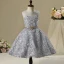 Chic / Beautiful Hall Wedding Party Dresses 2017 Flower Girl Dresses Silver Short A-Line / Princess Scoop Neck Sleeveless Rhinestone Metal Sash Appliques Flower