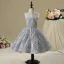 Chic / Beautiful Hall Wedding Party Dresses 2017 Flower Girl Dresses Silver Short A-Line / Princess Scoop Neck Sleeveless Rhinestone Metal Sash Appliques Flower
