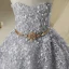 Chic / Beautiful Hall Wedding Party Dresses 2017 Flower Girl Dresses Silver Short A-Line / Princess Scoop Neck Sleeveless Rhinestone Metal Sash Appliques Flower