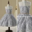 Chic / Beautiful Hall Wedding Party Dresses 2017 Flower Girl Dresses Silver Short A-Line / Princess Scoop Neck Sleeveless Rhinestone Metal Sash Appliques Flower