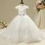 Chic / Beautiful Church Wedding Party Dresses 2017 Flower Girl Dresses White Ball Gown Chapel Train Scoop Neck Short Sleeve Lace Flower Appliques Rhinestone Pearl