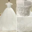 Chic / Beautiful Church Wedding Party Dresses 2017 Flower Girl Dresses White Ball Gown Chapel Train Scoop Neck Short Sleeve Lace Flower Appliques Rhinestone Pearl