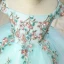 Chic / Belle Salle Robe Pour Mariage 2017 Robe Ceremonie Fille Bleu Ciel Courte Robe Boule Volants en Cascade De l'épaule Dos Nu Manches Courtes Faux Diamant Perle Appliques Fleur