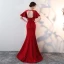 Chic / Belle Bordeaux Transparentes Robe De Soirée 2018 Trompette / Sirène Encolure Dégagée Manches Courtes Appliques En Dentelle Faux Diamant Train De Balayage Dos Nu Robe De Ceremonie