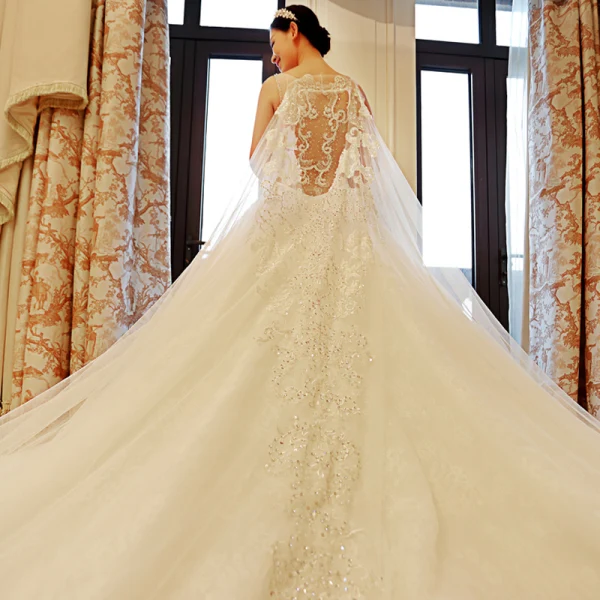 Luxury / Gorgeous Ivory See-through Wedding Dresses 2018 A-Line / Princess Scoop Neck Sleeveless Appliques Lace Beading Crystal Rhinestone Ruffle Royal Train