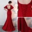 Chic / Belle Bordeaux Transparentes Robe De Soirée 2018 Trompette / Sirène Encolure Dégagée Manches Courtes Appliques En Dentelle Faux Diamant Train De Balayage Dos Nu Robe De Ceremonie