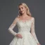 Luxe Ivoire Robe De Mariée 2020 Princesse U-Cou Manches Longues Brodé Fleur Appliques Dos Nu Perlage Chapel Train Mariage