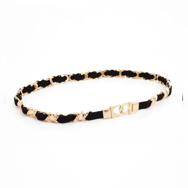 Moderne / Mode Noire de retour Ceinture 2020 Métal Rayé Boucle Cocktail Soirée Accessorize