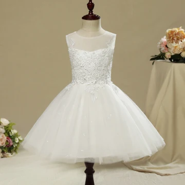 Chic Beautiful Church Wedding Party Dresses 2017 Flower Girl Dresses White Short A Line Princess Cascading Ruffles Scoop Neck Sleeveless Flower Appliques Glitter Sequins