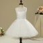 Chic / Beautiful Church Wedding Party Dresses 2017 Flower Girl Dresses White Short A-Line / Princess Cascading Ruffles Scoop Neck Sleeveless Flower Appliques Glitter Sequins