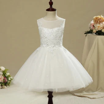 Chic Beautiful Church Wedding Party Dresses 2017 Flower Girl Dresses White Short A Line Princess Cascading Ruffles Scoop Neck Sleeveless Flower Appliques Glitter Sequins
