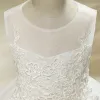 Chic / Beautiful Church Wedding Party Dresses 2017 Flower Girl Dresses White Short A-Line / Princess Cascading Ruffles Scoop Neck Sleeveless Flower Appliques Glitter Sequins