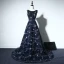 Sparkly Evening Party Formal Dresses 2017 Evening Dresses  Navy Blue A-Line / Princess Chapel Train Sleeveless Scoop Neck Backless Beading Rhinestone