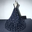 Sparkly Evening Party Formal Dresses 2017 Evening Dresses  Navy Blue A-Line / Princess Chapel Train Sleeveless Scoop Neck Backless Beading Rhinestone