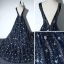 Sparkly Evening Party Formal Dresses 2017 Evening Dresses  Navy Blue A-Line / Princess Chapel Train Sleeveless Scoop Neck Backless Beading Rhinestone