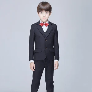 Simple Noire Manches Longues Boys Wedding Suits 2017