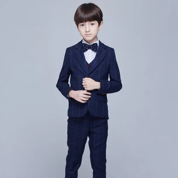 Eenvoudige Donkerblauwe Lange Mouwen Boys Wedding Suits 2017