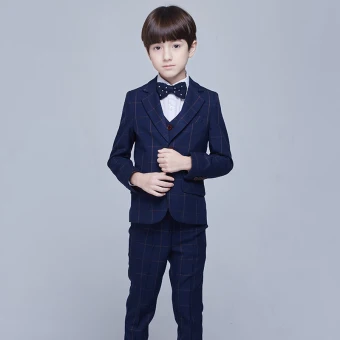 Modest Simple Navy Blue Long Sleeve Boys Wedding Suits 2017