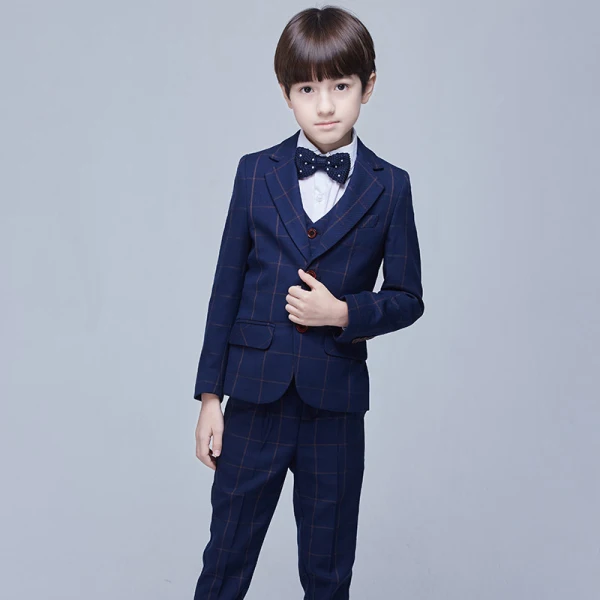Modest / Simple Navy Blue Long Sleeve Boys Wedding Suits 2017
