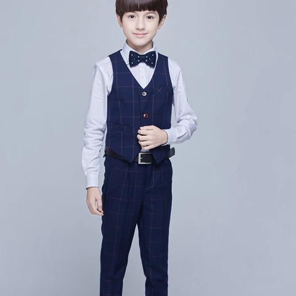 Modest / Simple Navy Blue Long Sleeve Boys Wedding Suits 2017