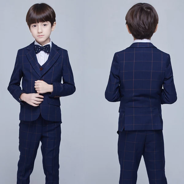 Modest / Simple Navy Blue Long Sleeve Boys Wedding Suits 2017