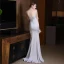 Sexy Grau Durchsichtige Abendkleider 2018 Mermaid Rundhalsausschnitt Ärmellos Pailletten Strass Sweep / Pinsel Zug Rüschen Festliche Kleider