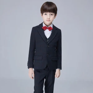 Simple Noir À Carreaux Manches Longues Boys Wedding Suits 2017