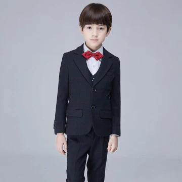 Eenvoudige Zwarte Geruit Lange Mouwen Boys Wedding Suits 2017