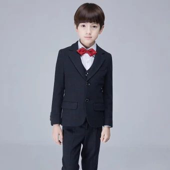 Modest Simple Black Checked Long Sleeve Boys Wedding Suits 2017