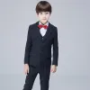 Modest / Simple Black Checked Long Sleeve Boys Wedding Suits 2017