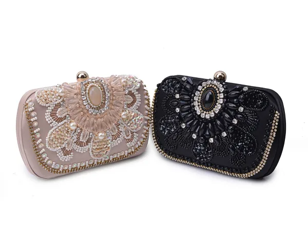 Vintage / Originale Noire Perle Faux Diamant Paillettes Cocktail Promo Pochette 2022