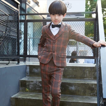 Modest Simple Orange Striped Long Sleeve Boys Wedding Suits 2017