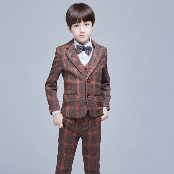 Proste / Simple Pomarańczowy W paski Długie Rękawy Boys Wedding Suits 2017