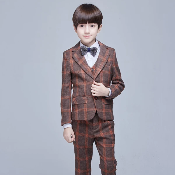 Proste / Simple Pomarańczowy W paski Długie Rękawy Boys Wedding Suits 2017