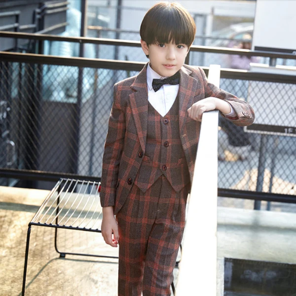 Proste / Simple Pomarańczowy W paski Długie Rękawy Boys Wedding Suits 2017