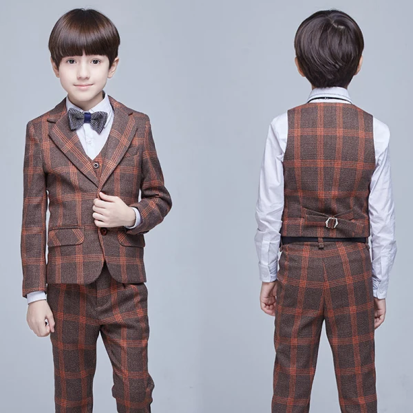 Proste / Simple Pomarańczowy W paski Długie Rękawy Boys Wedding Suits 2017