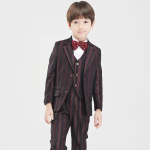 Simple Noire Bordeaux Rayé Manches Longues Boys Wedding Suits 2017