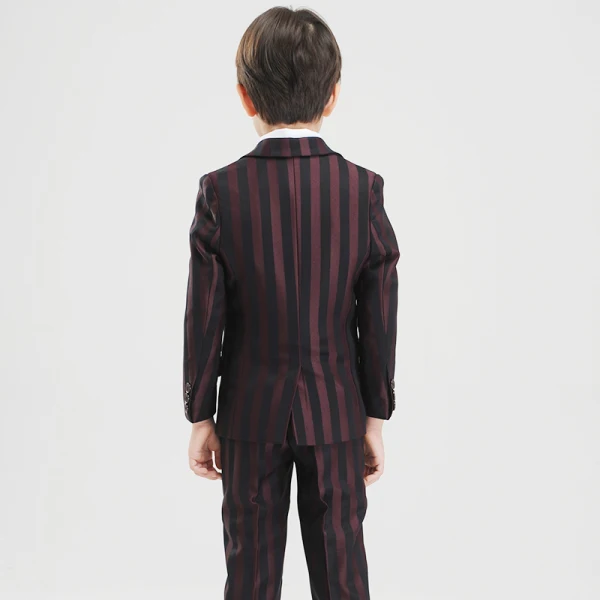 Modest / Simple Black Burgundy Striped Long Sleeve Boys Wedding Suits 2017