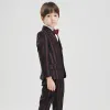 Modest / Simple Black Burgundy Striped Long Sleeve Boys Wedding Suits 2017