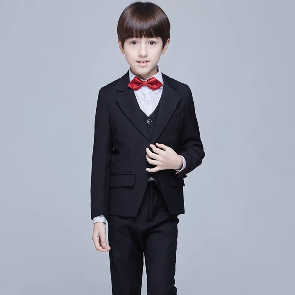 Modern / Fashion Black Long Sleeve Boys Wedding Suits 2017