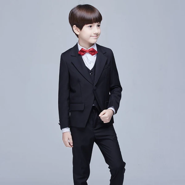 Modern / Fashion Black Long Sleeve Boys Wedding Suits 2017