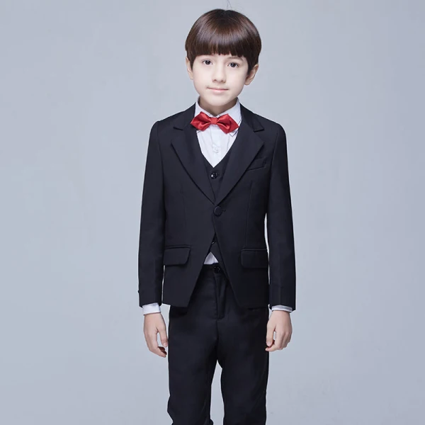 Modern / Fashion Black Long Sleeve Boys Wedding Suits 2017