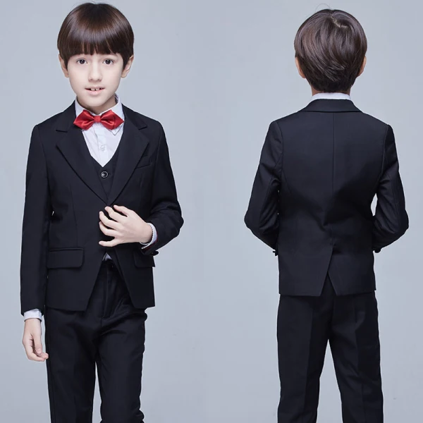 Modern / Fashion Black Long Sleeve Boys Wedding Suits 2017