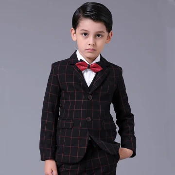Simple Rouge À Carreaux Manches Longues Boys Wedding Suits 2017